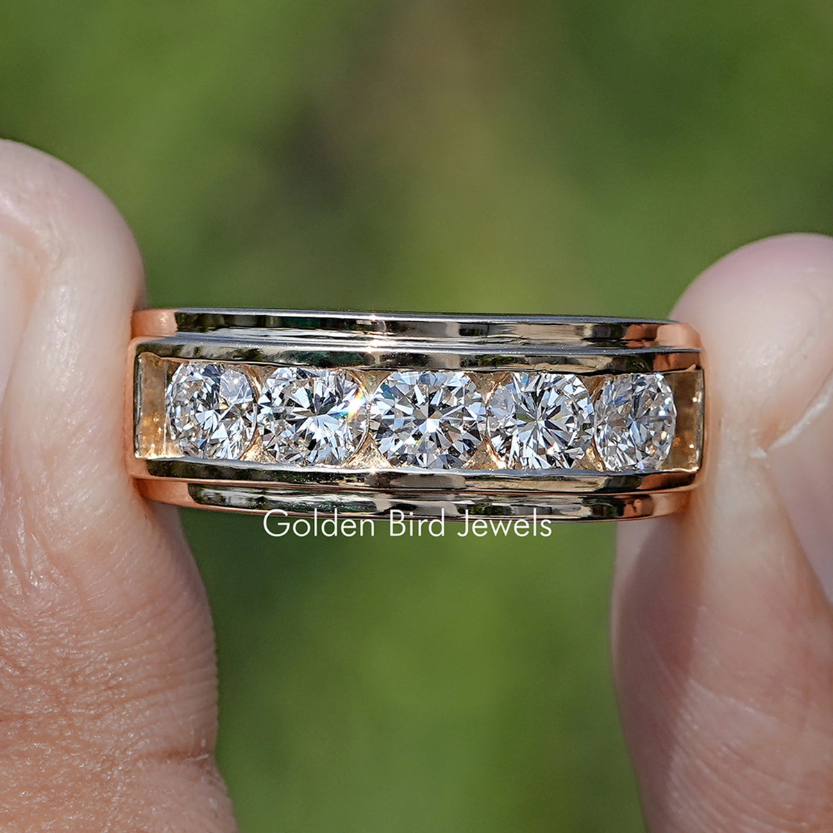 Round Cut Lab Diamond Channel Set Men's Ring