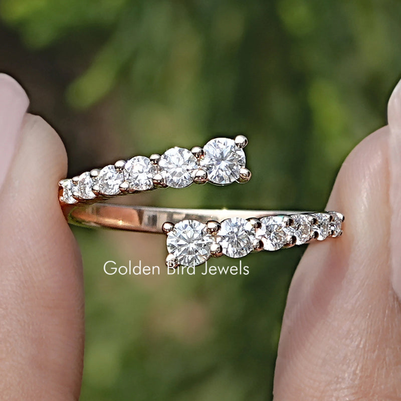 Round Cut Moissanite Open Wrap Bypass Ring