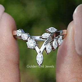 Marquise Cut V Shape Curved  Moissanite Wedding Band