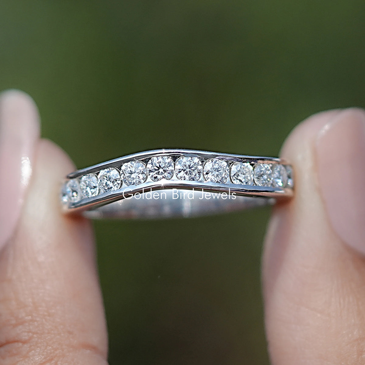 Round Cut Channel Set Moissanite Wedding Band