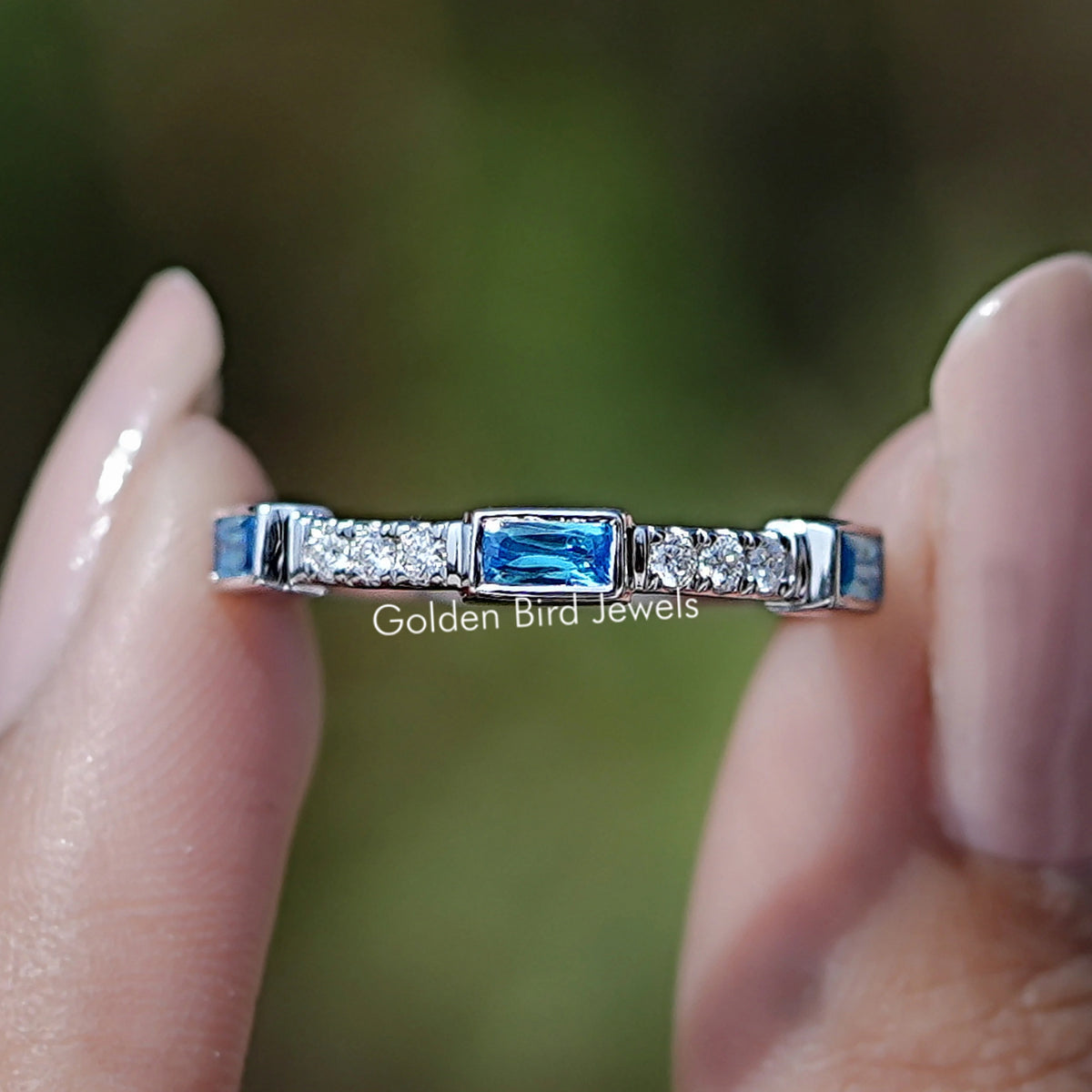 Blue Baguette Gemstone Eternity Band
