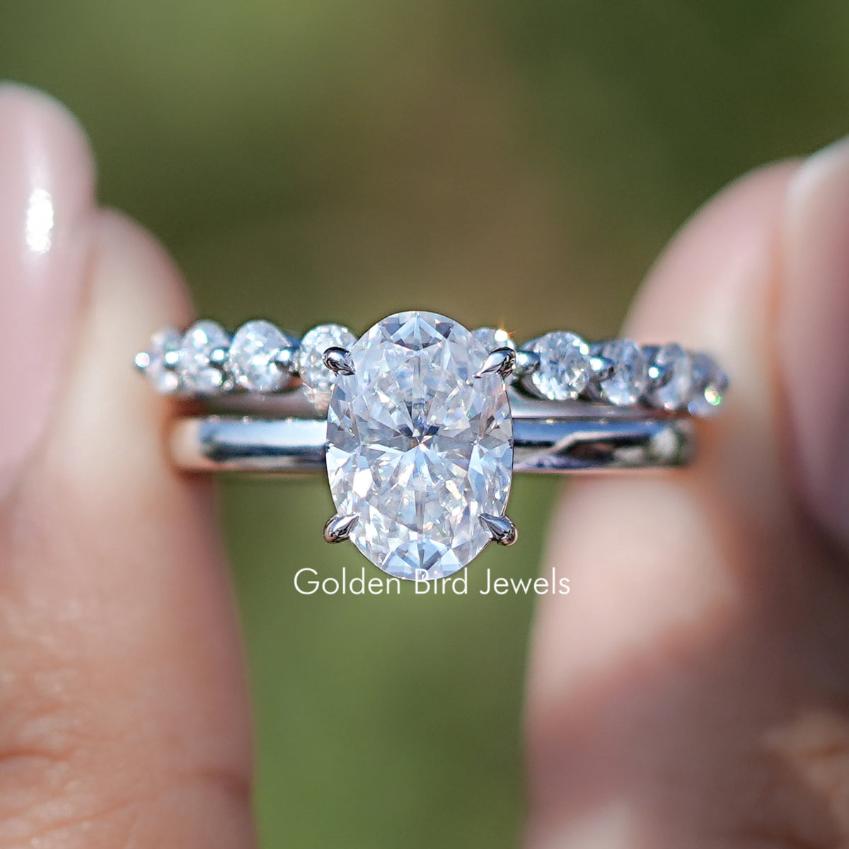 Oval Cut Moissanite Bridal Ring With Eternity Band