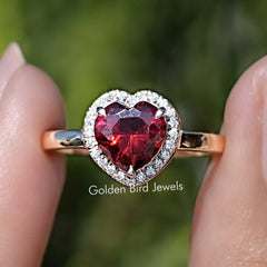 Red Ruby Heart Gemstone Halo Engagement Ring