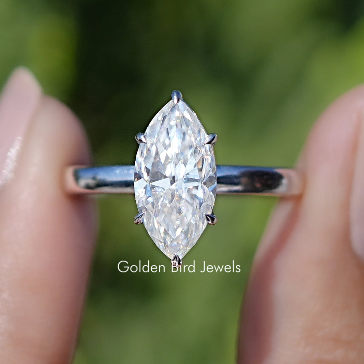 Marquise Cut Moissanite Hidden Halo Wedding Ring