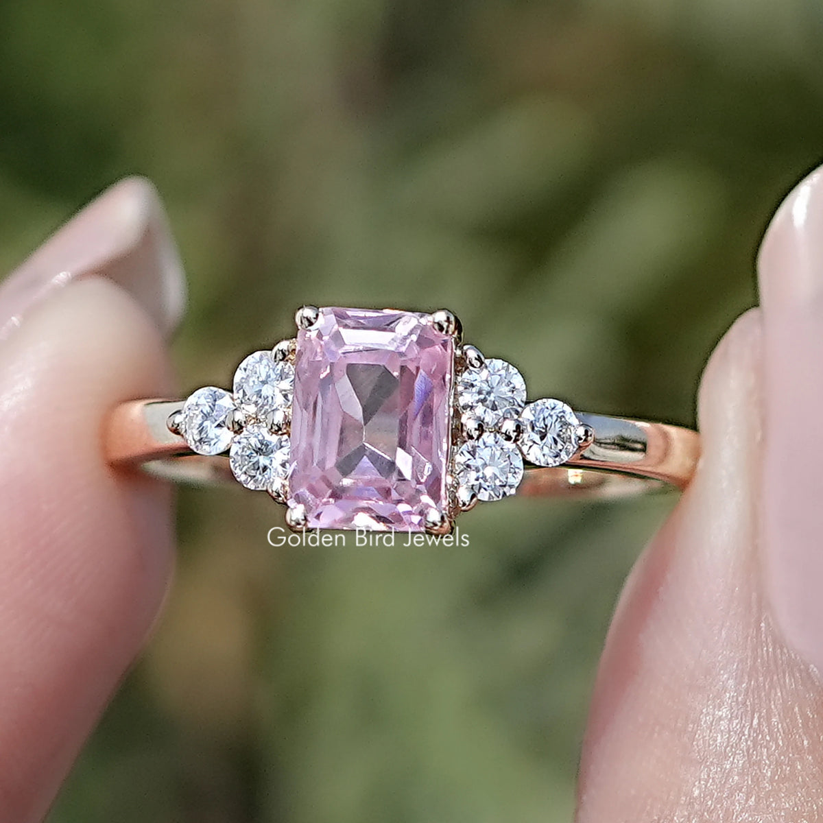 Pink Emerald Gemstone Accent Engagement Ring