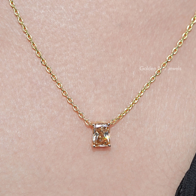 Champagne Radiant Cut Moissanite Solitaire Pendant