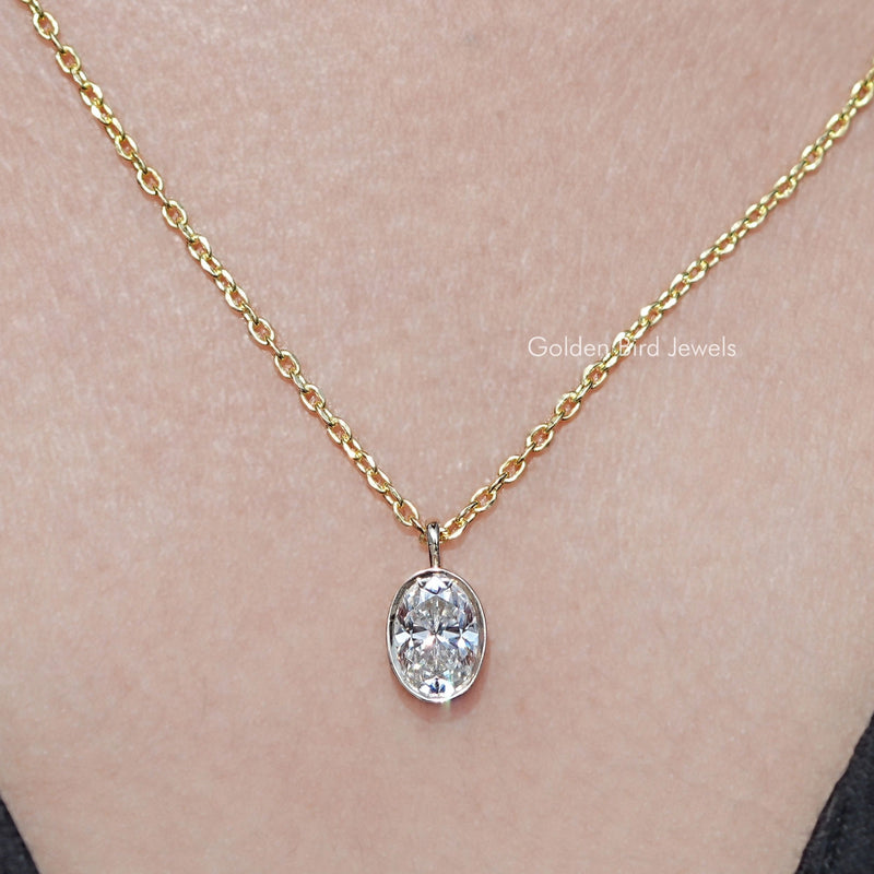 Bezel Set Oval Cut Moissanite Solitaire Pendant