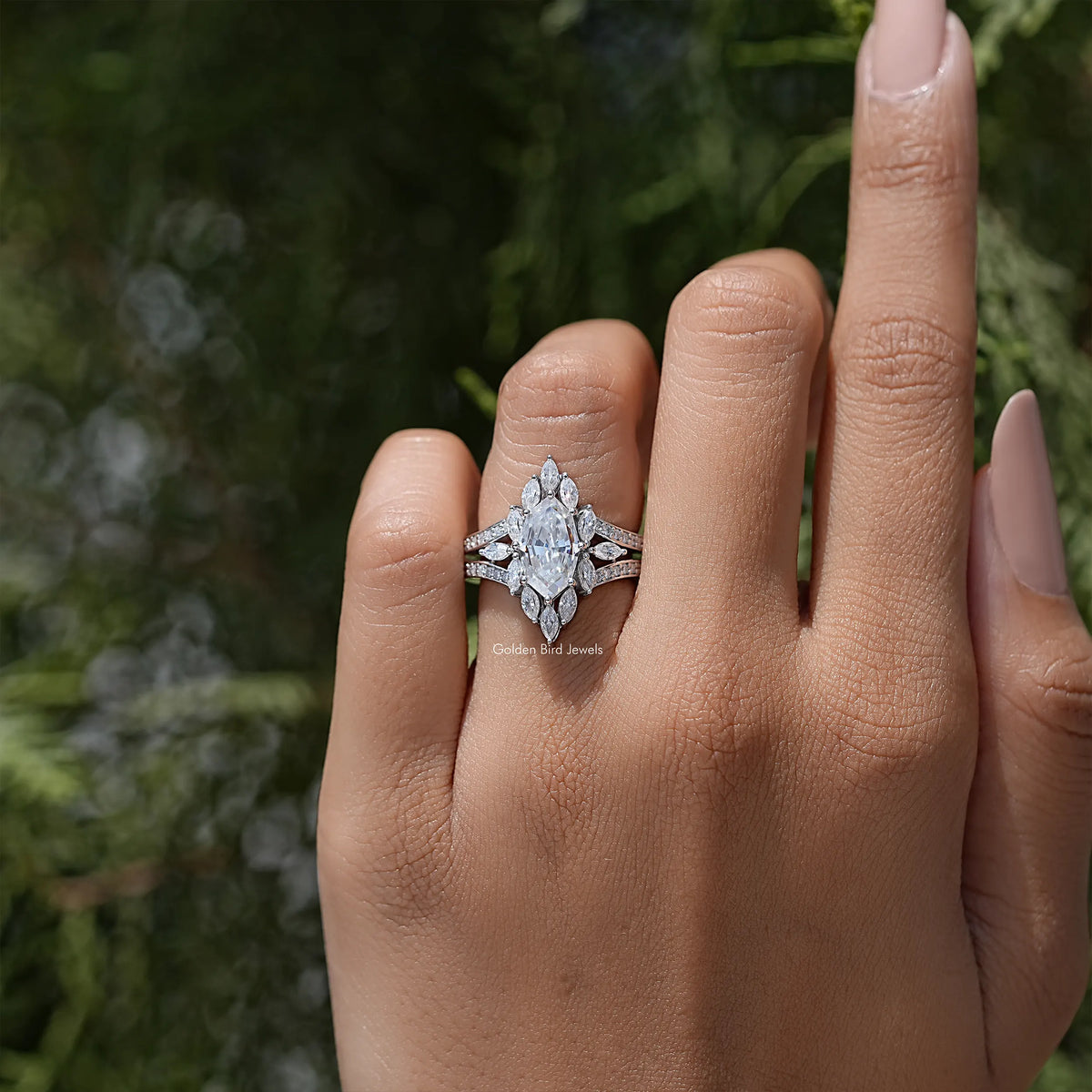 Step Cut Marquise Moissanite Engagement Ring