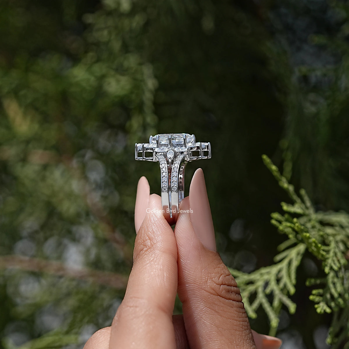 Step Cut Marquise Moissanite Engagement Ring