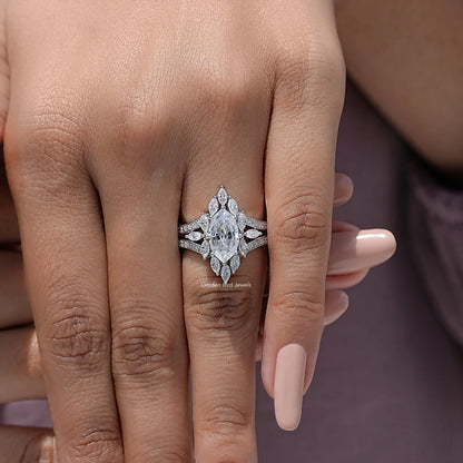 Step Cut Marquise Moissanite Engagement Ring