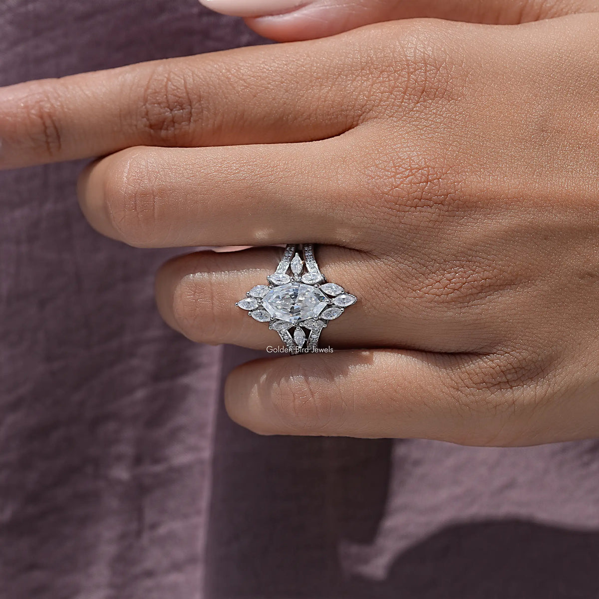 Step Cut Marquise Moissanite Engagement Ring