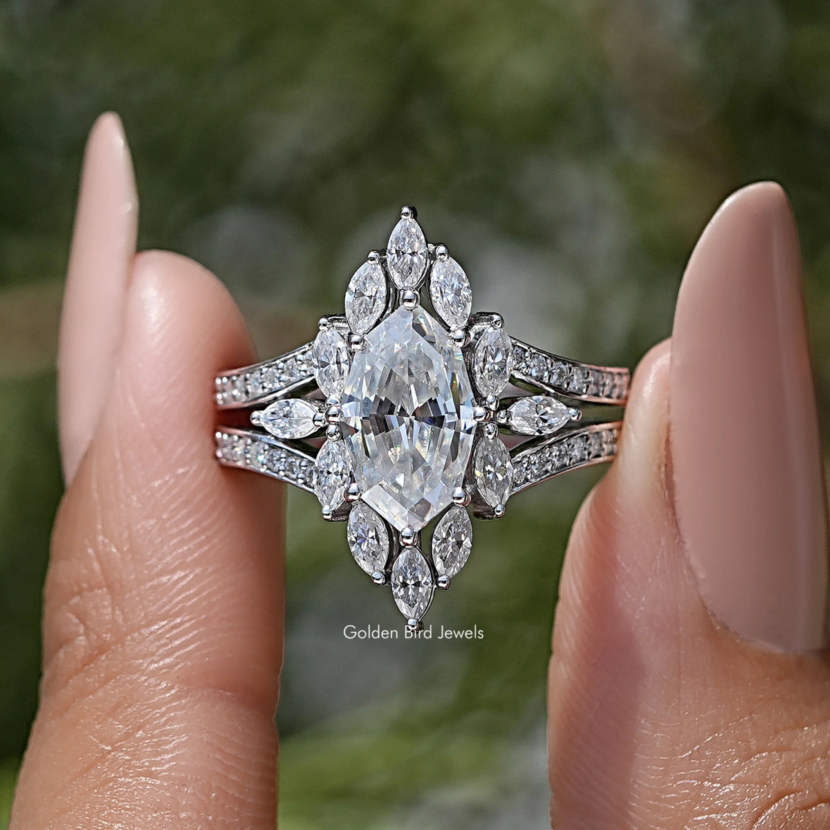 Step Cut Marquise Moissanite Engagement Ring