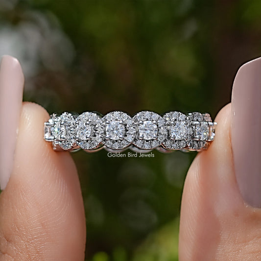 Round Moissanite Halo Eternity Band