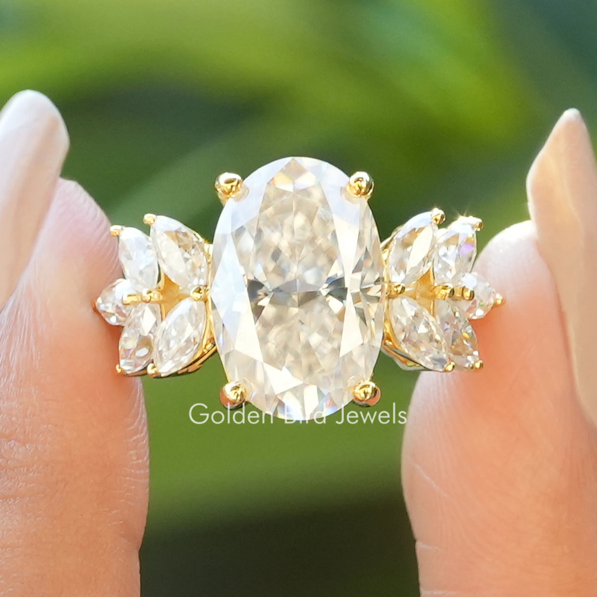 Oval Cut Moissanite Vintage Style Cluster Ring