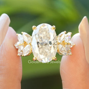 Oval Cut Moissanite Vintage Style Cluster Ring
