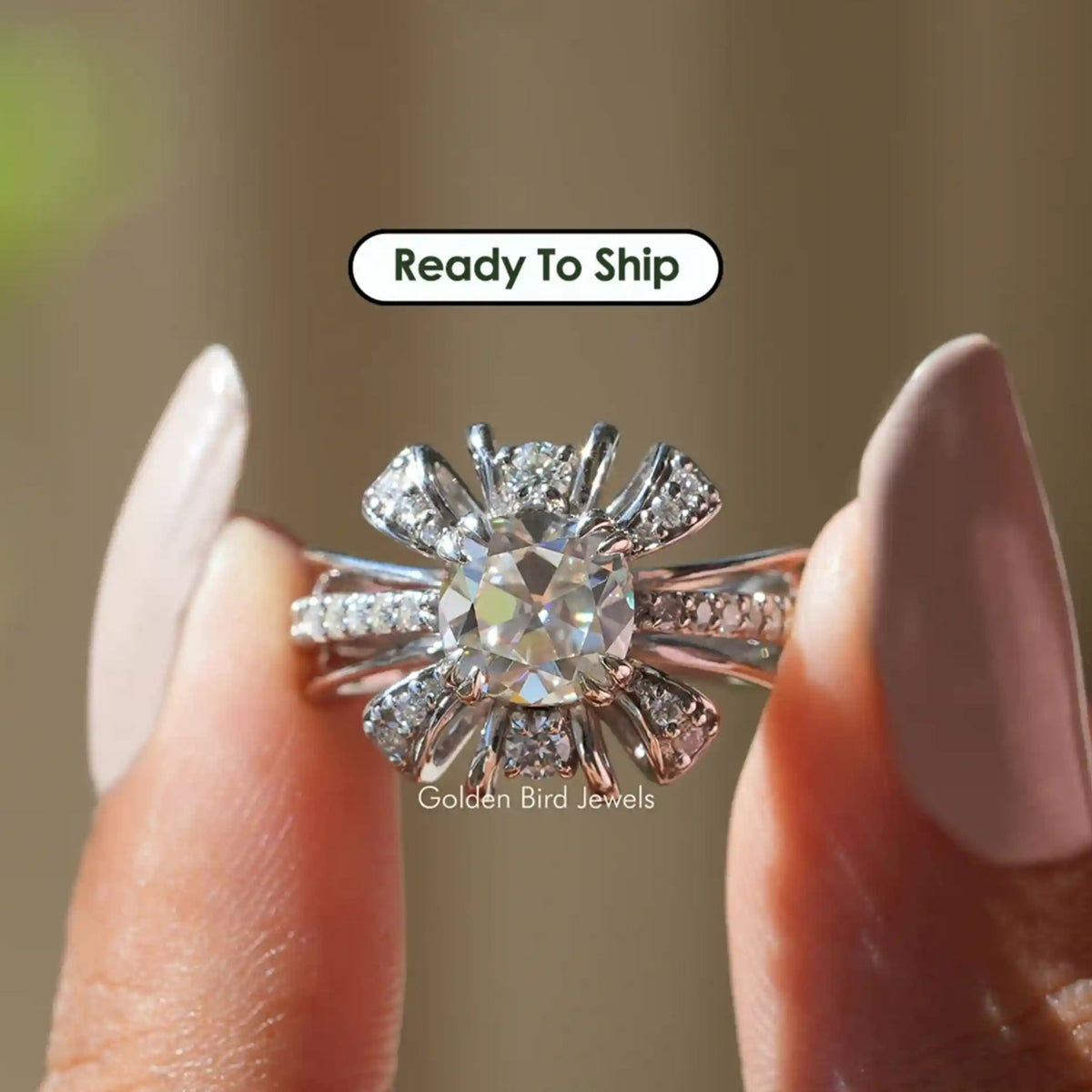 Old Mine Cushion Cut Moissanite Ring