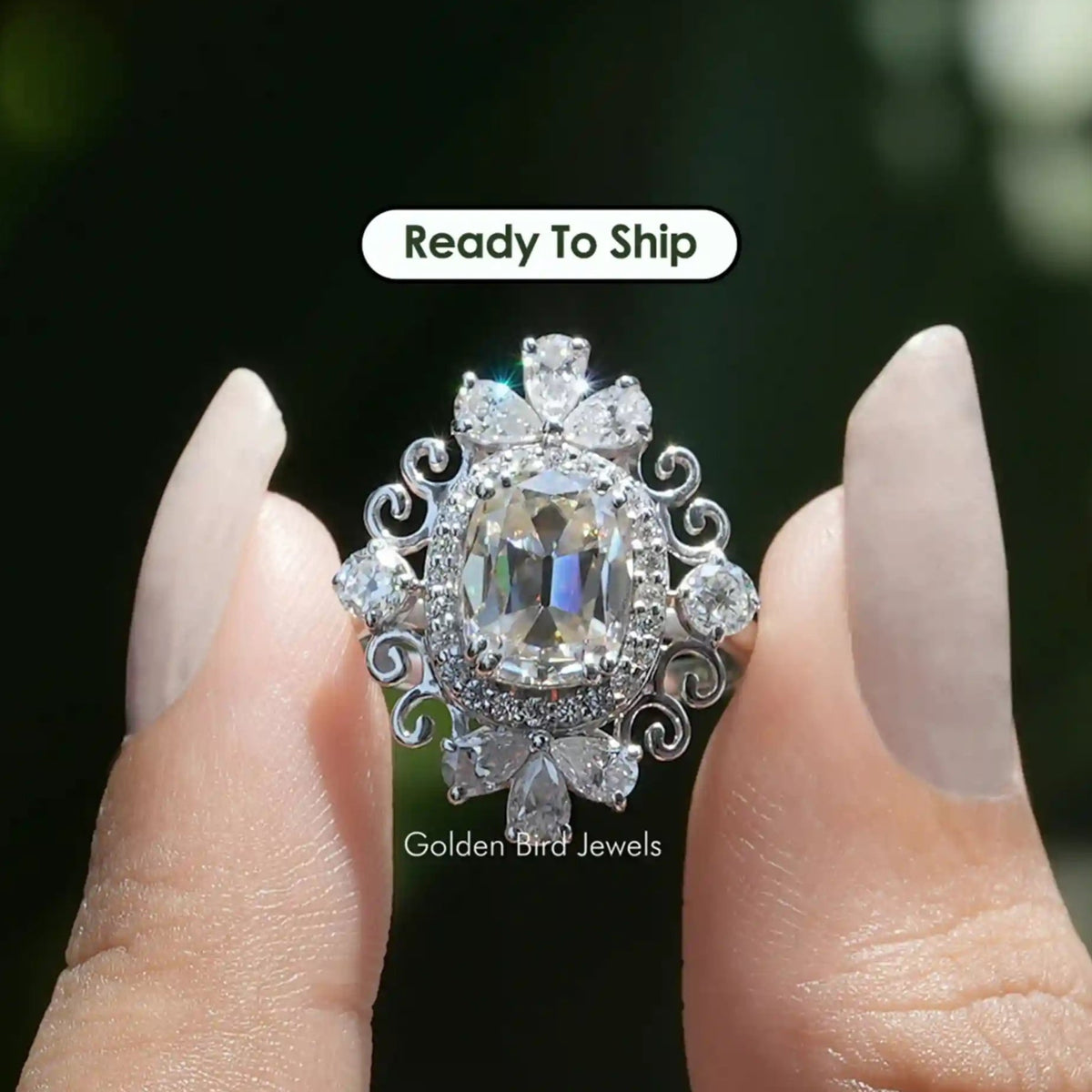 Moissanite Vintage Style Old Mine Cushion Cut Ring