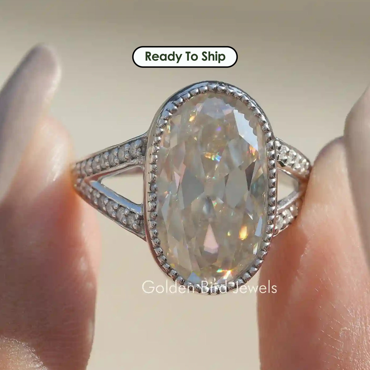 Old Mine Oval Cut Moissanite Vintage Ring