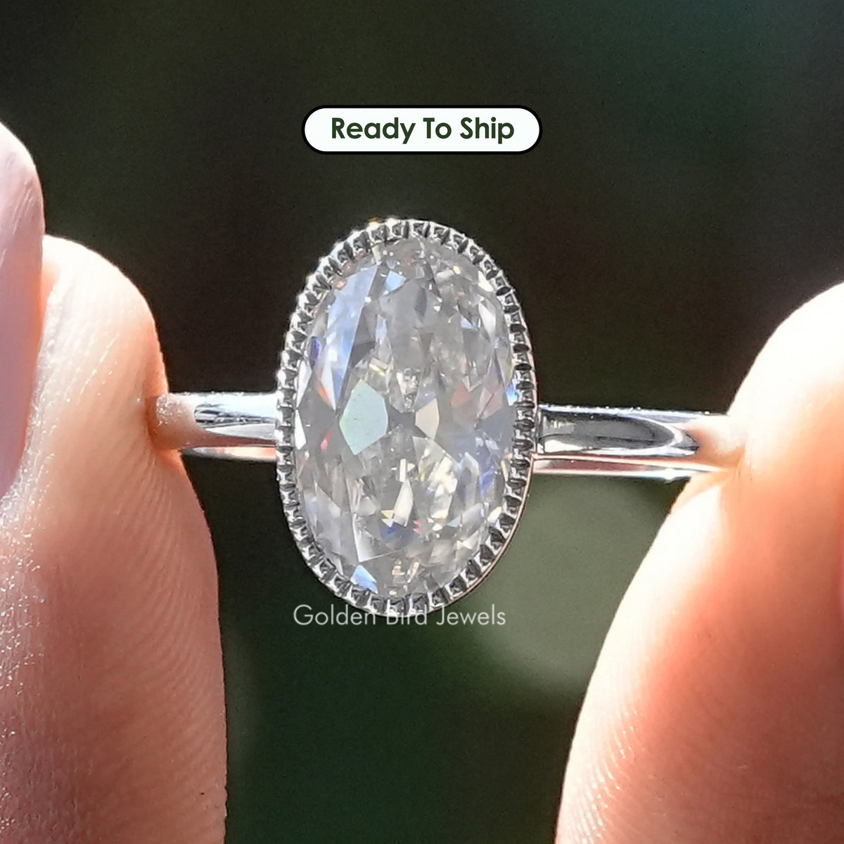 Bezel Set Old Mine Oval Cut Moissanite Ring