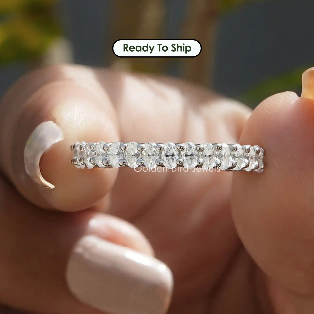 Oval Cut Moissanite Three Quarter Eternity Band