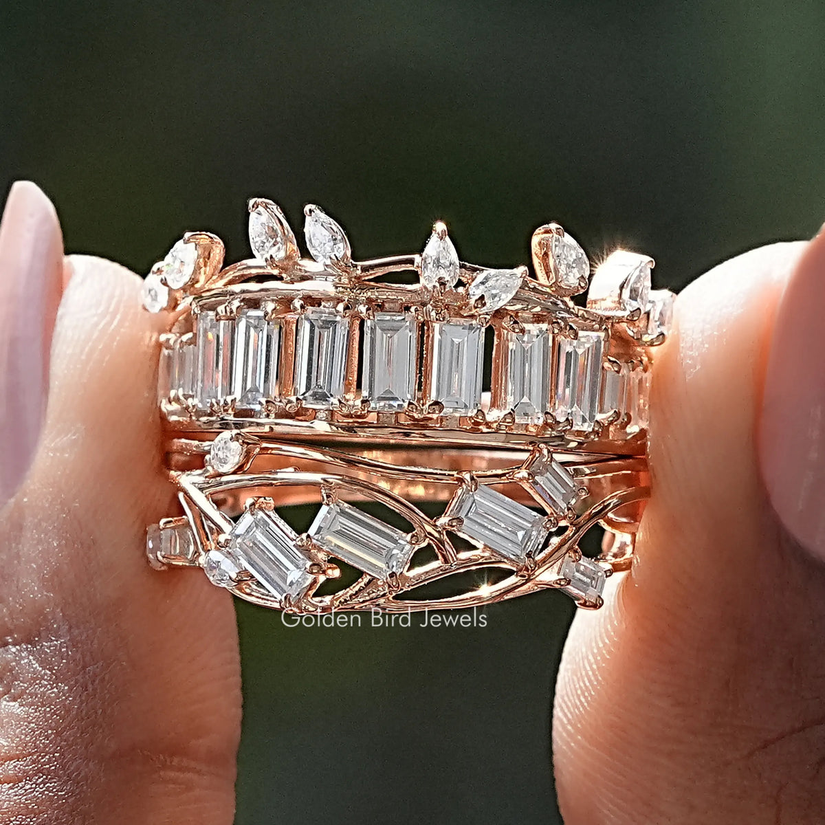 Baguette Cut Moissanite Bridal Ring Set