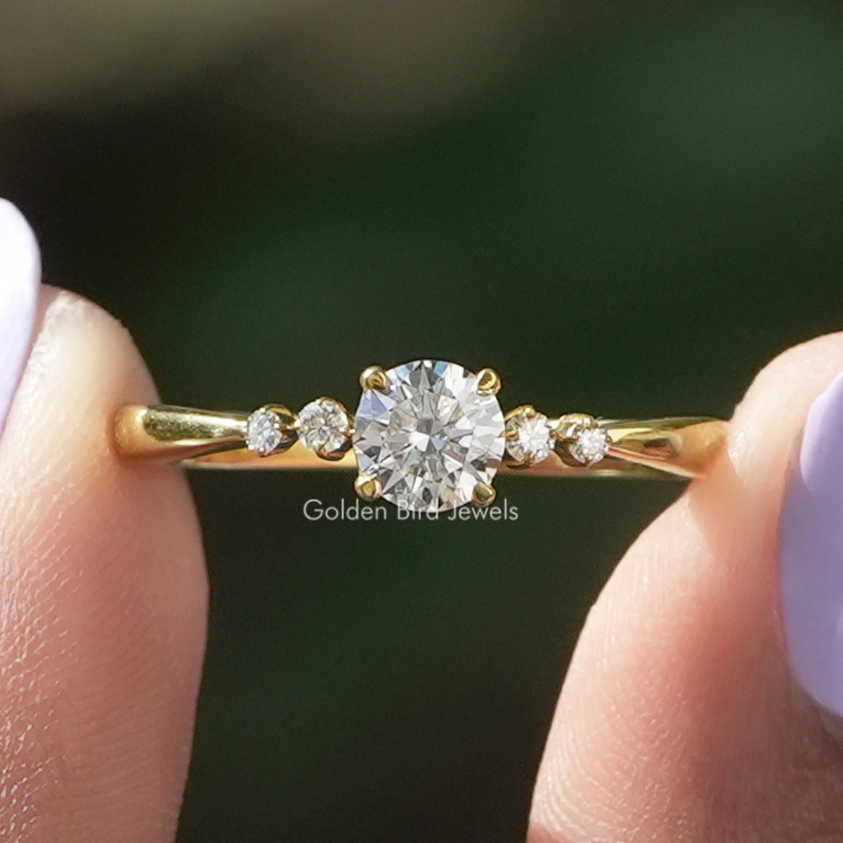 Five Stone Round Cut Lab Diamond Accent Ring