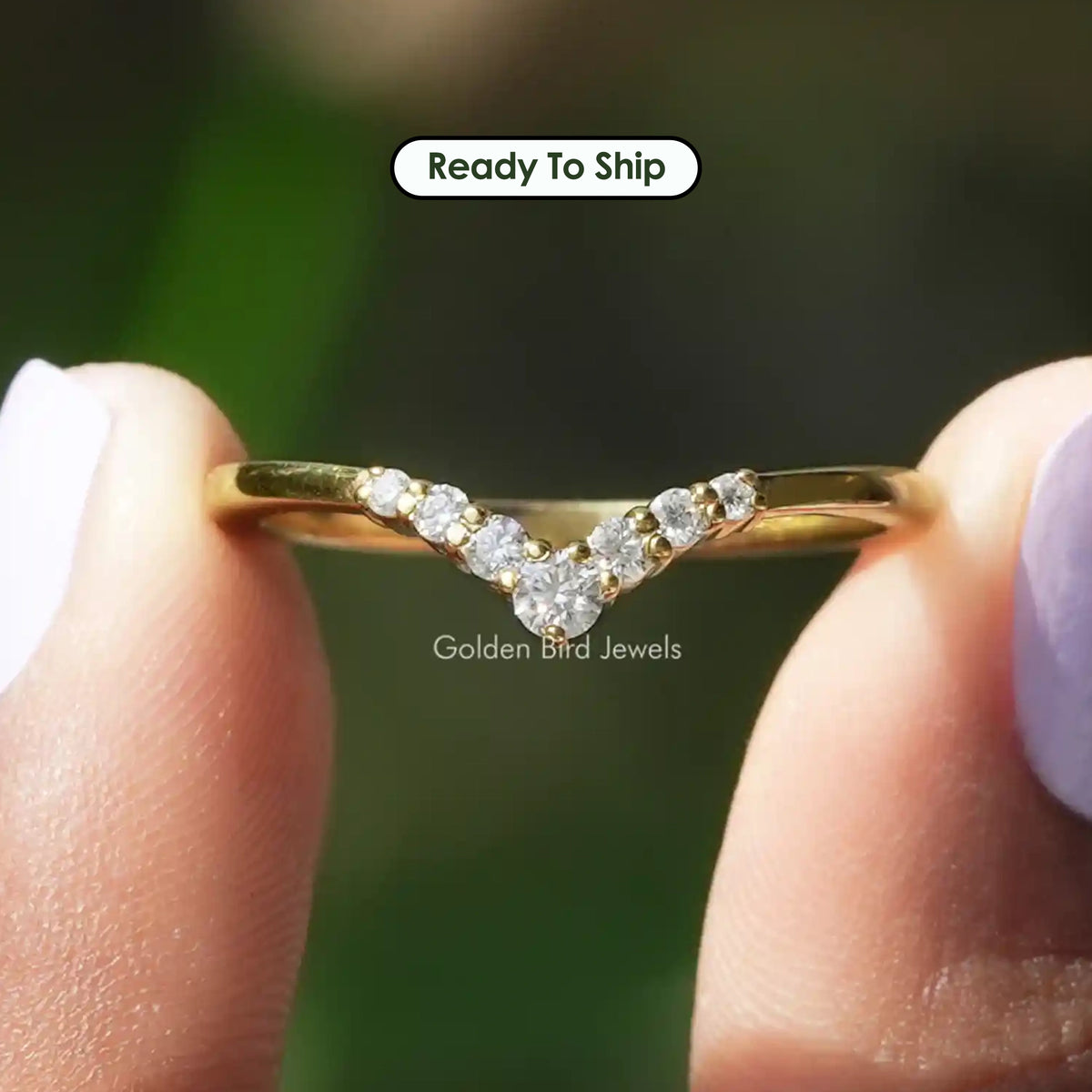 Chevron V Shaped Moissanite Yellow Gold Ring
