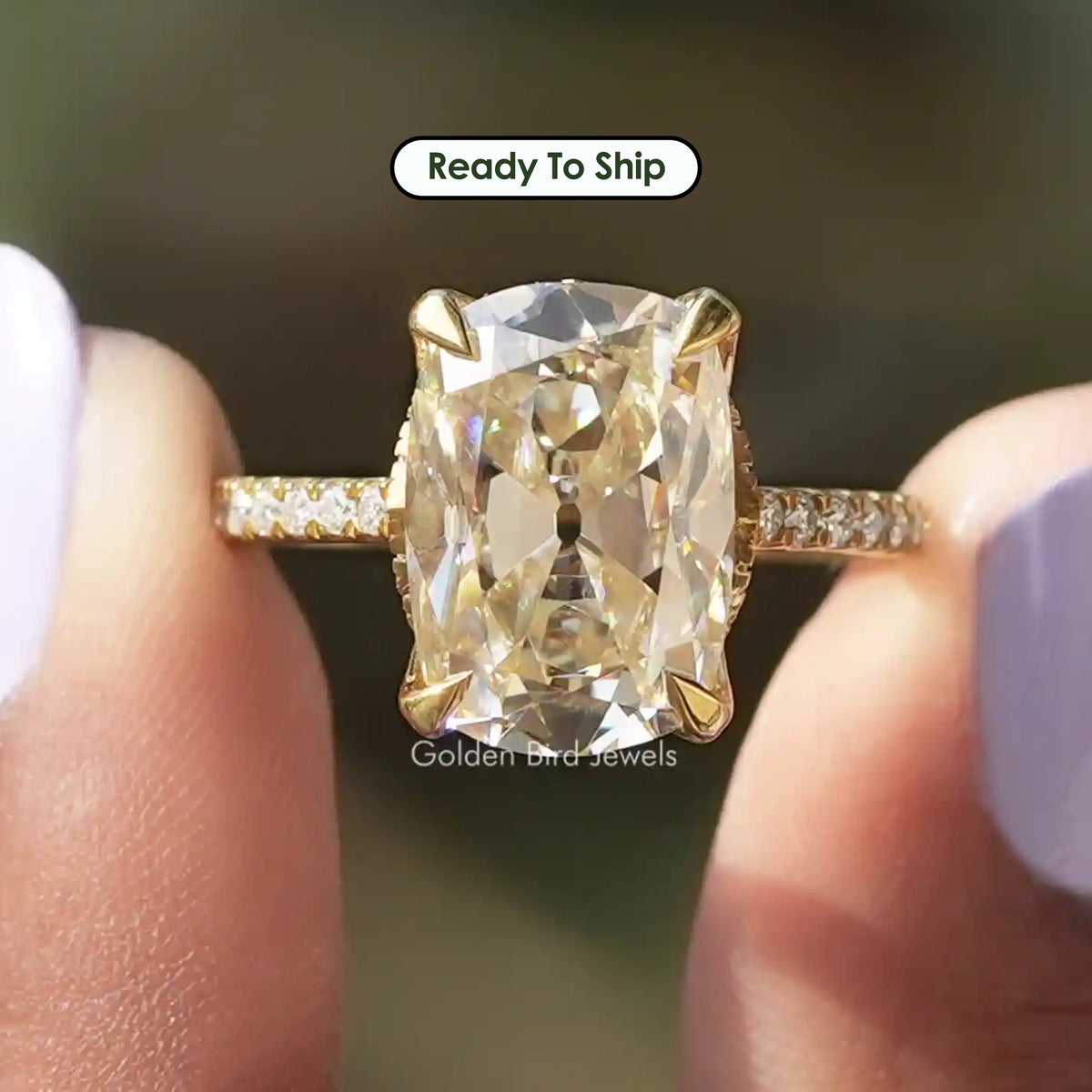 Cushion Cut Hidden Halo Moissanite Engagement Ring