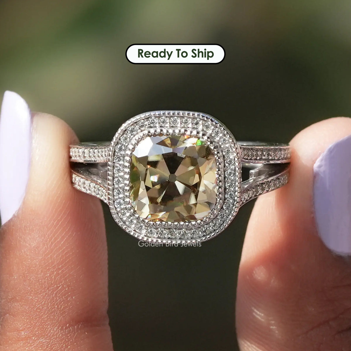 Old Mine Cushion Cut Moissanite Halo Ring