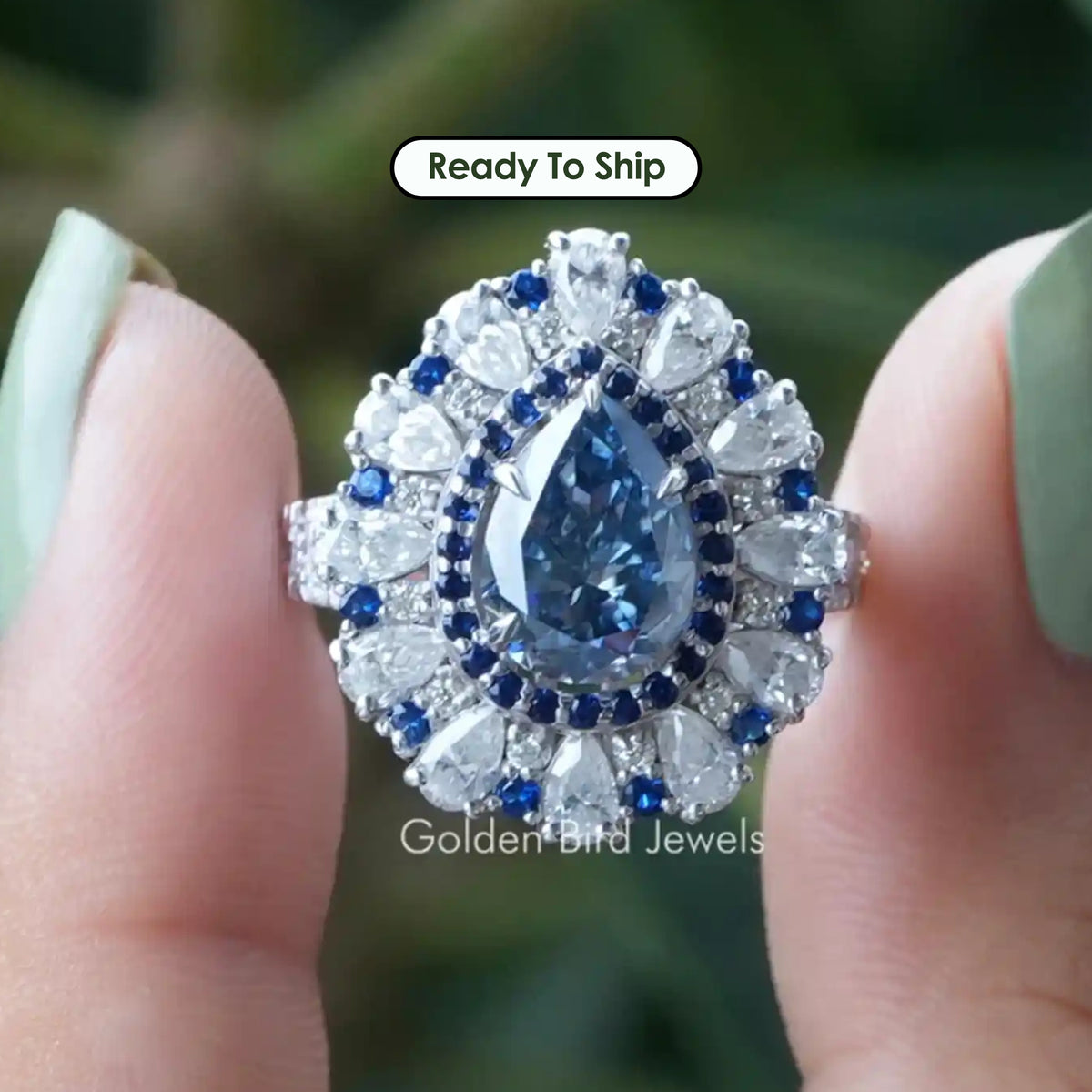 Pear Moissanite Halo Engagement Ring