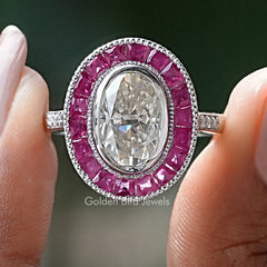 Crushed Ice Oval Moissanite Halo Engagement Ring