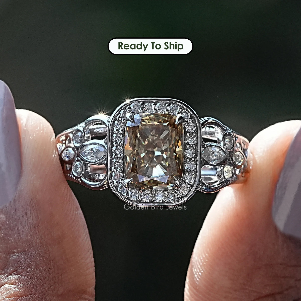 Cushion Cut Moissanite Halo Engagement Ring