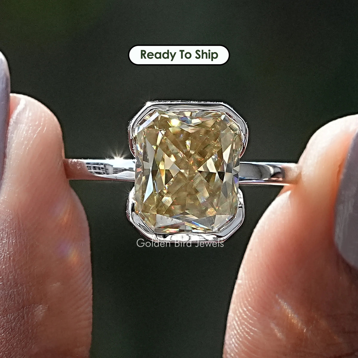 Canary Yellow Radiant Cut Moissanite Solitaire Ring