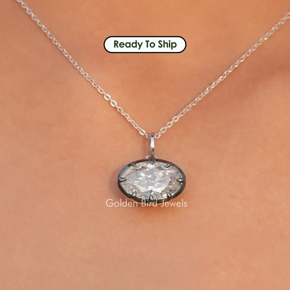 Moissanite East West Crushed Ice Oval Pendant