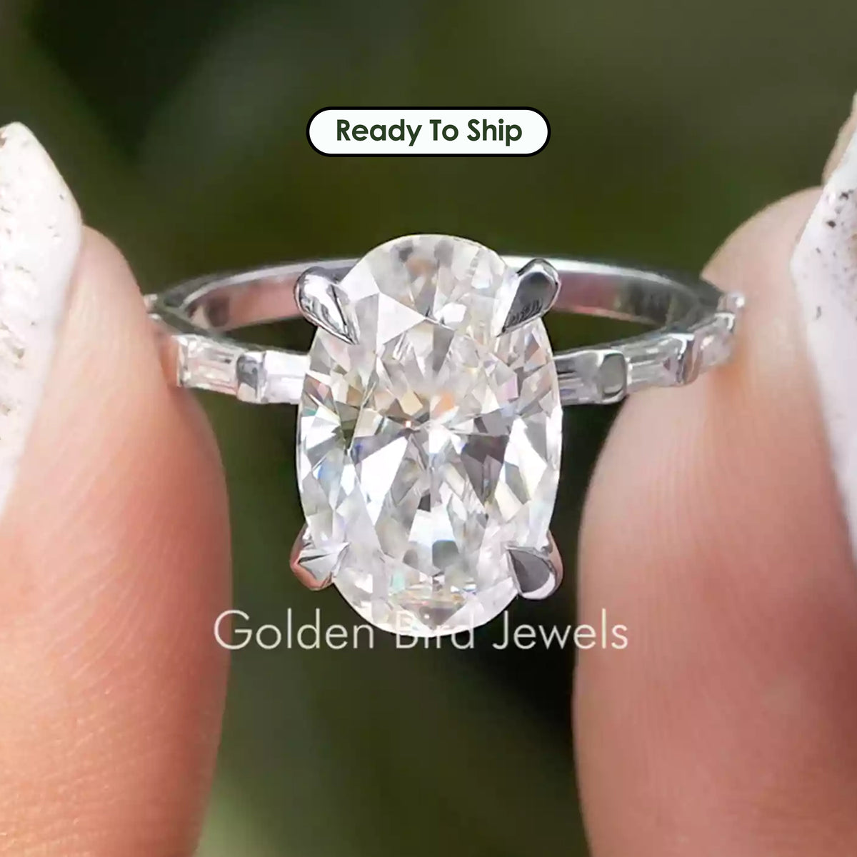 Crushed Ice Oval Accent Set Wedding Ring