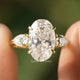 Crushed Iced Oval Three Stone Moissanite Ring