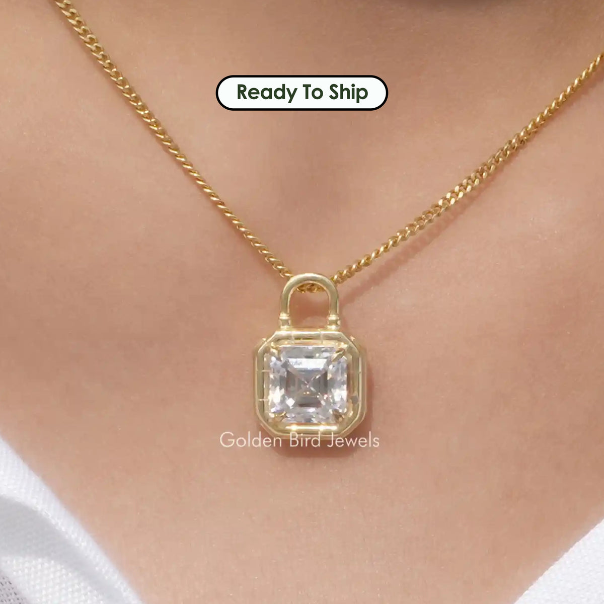 Colorless Asscher Moissanite Solitaire Pendant