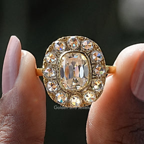Elongated Old Mine Cushion Moissanite Ring