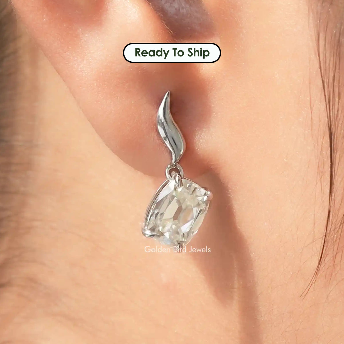Old Mine Cushion Moissanite Dangle Drop Earrings