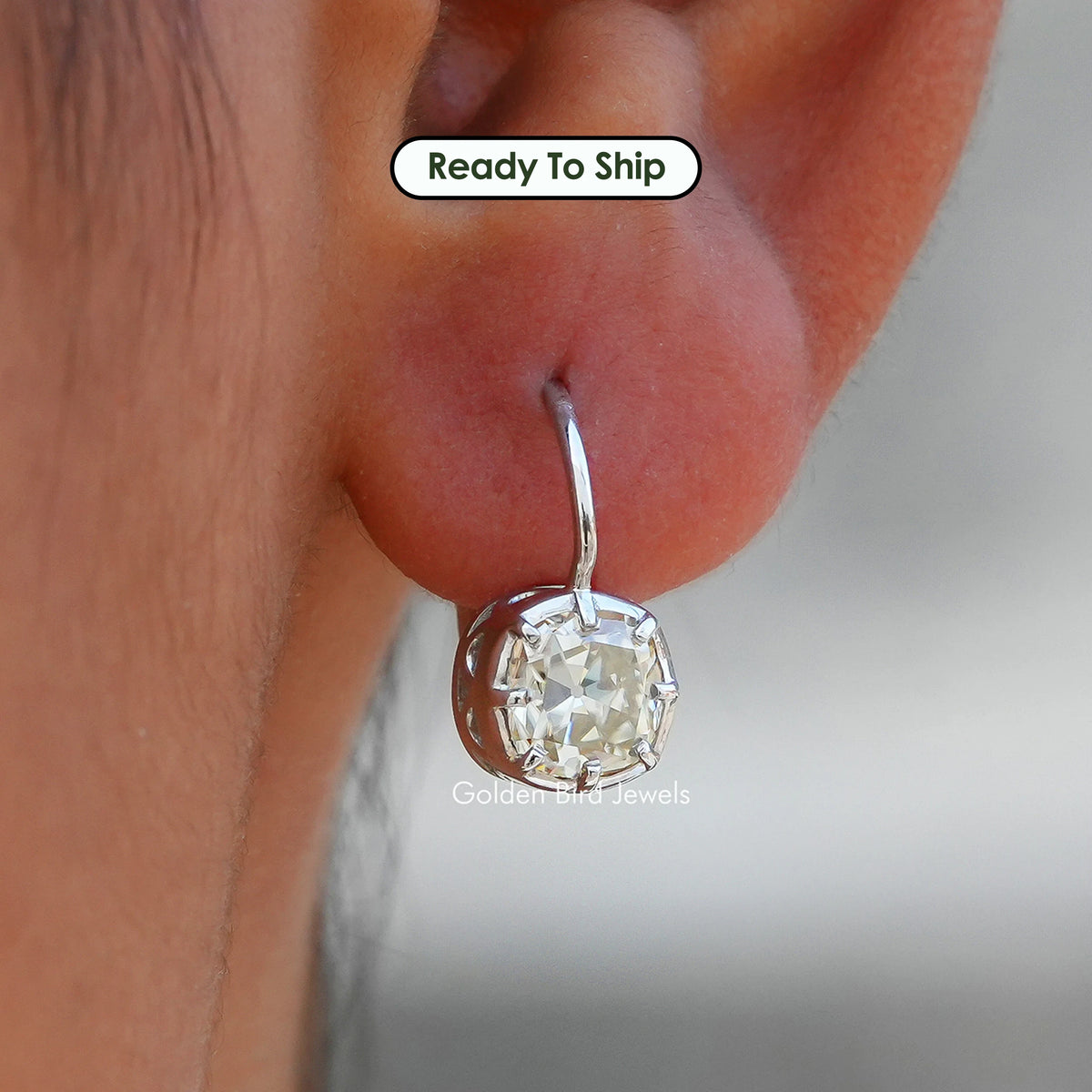 Old Mine Cushion Moissanite Dangle Earrings