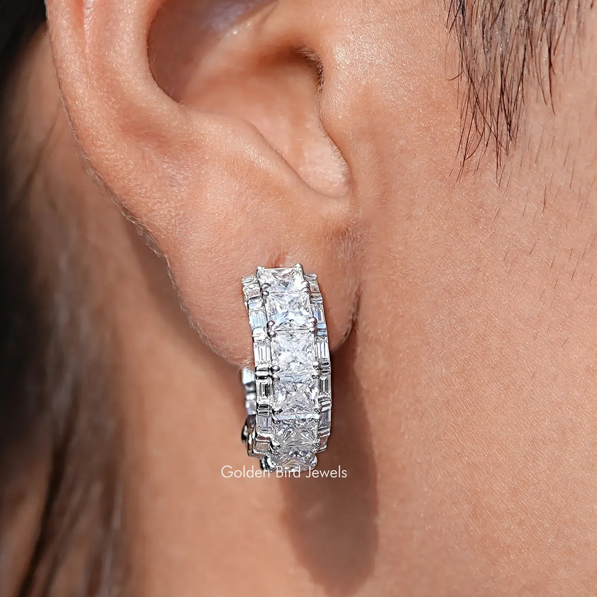 Princess Cut Moissanite C-Hoop Earring
