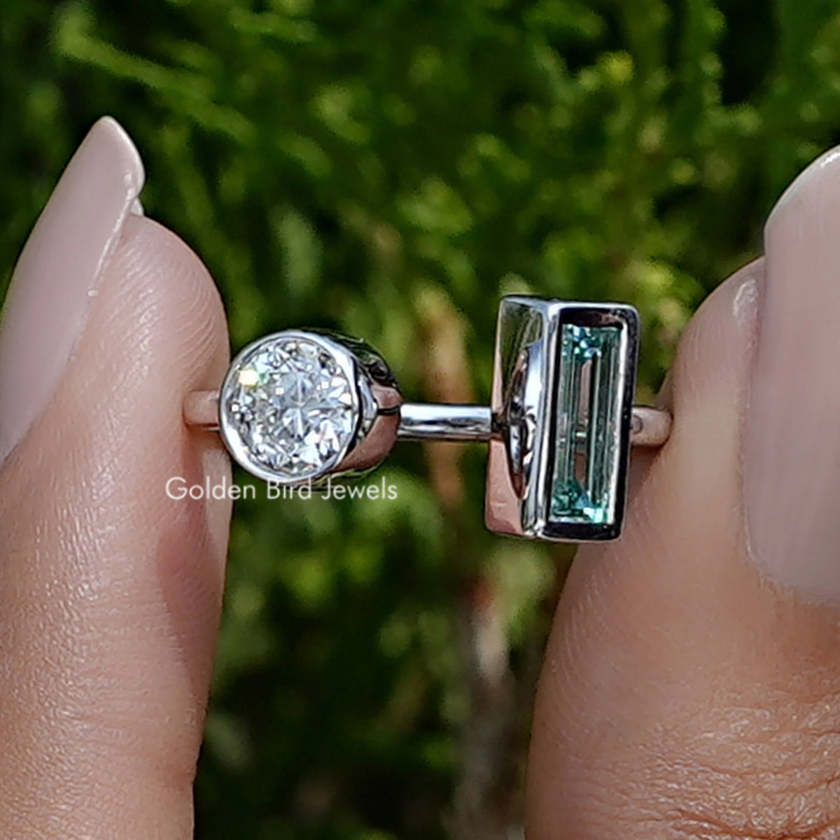 Baguette Cut Moissanite Open Cuff Toi Et Moi Ring