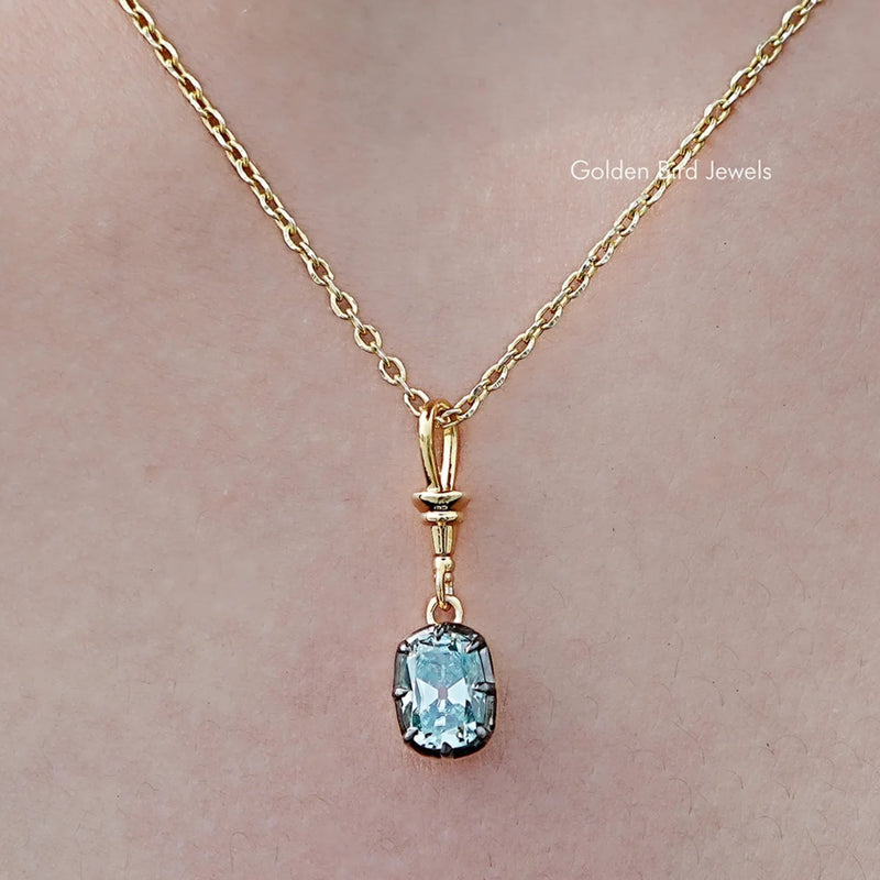 Blue Old Mine Cushion Cut Moissanite Pendant