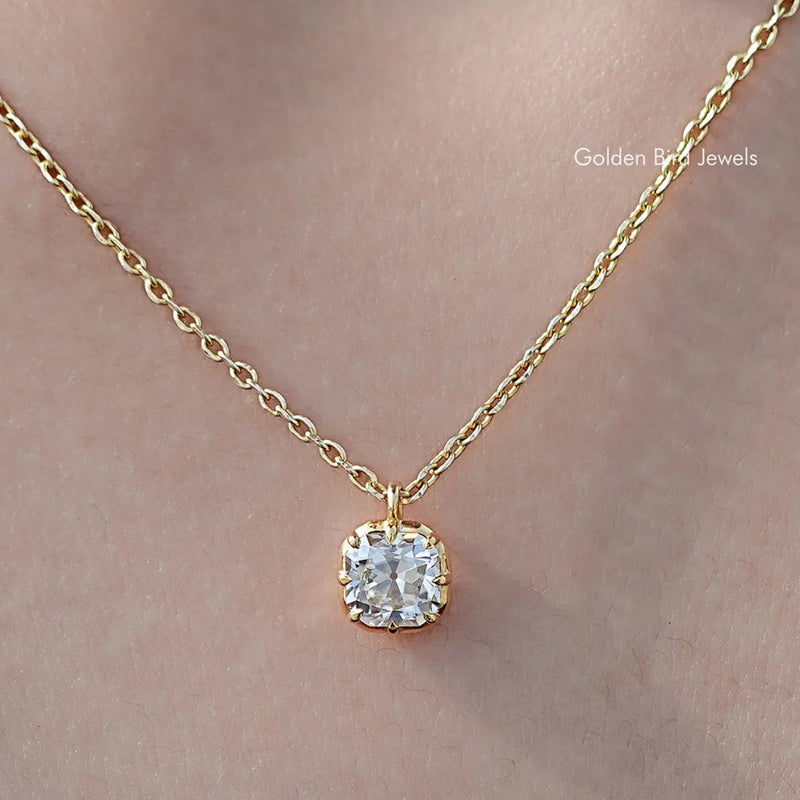 Off White Old Mine Cushion Cut Moissanite Pendant