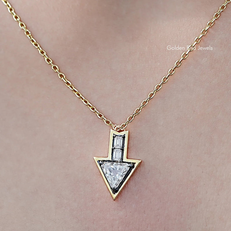Triangle And Baguette Moissanite Arrow Shape Pendant