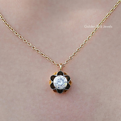 Old European Cut Round Moissanite Flower Style Pendant