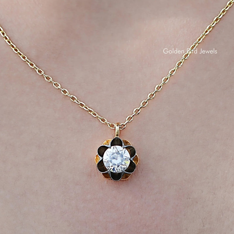 Old European Cut Round Moissanite Flower Style Pendant
