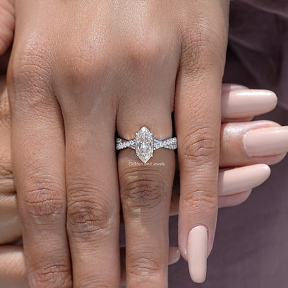 Marquise Moissanite Twisted Accent Wedding Ring