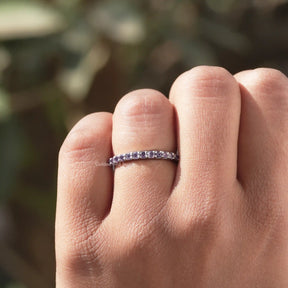 Close view of Blue Round Cut Moissanite Solitaire Ring