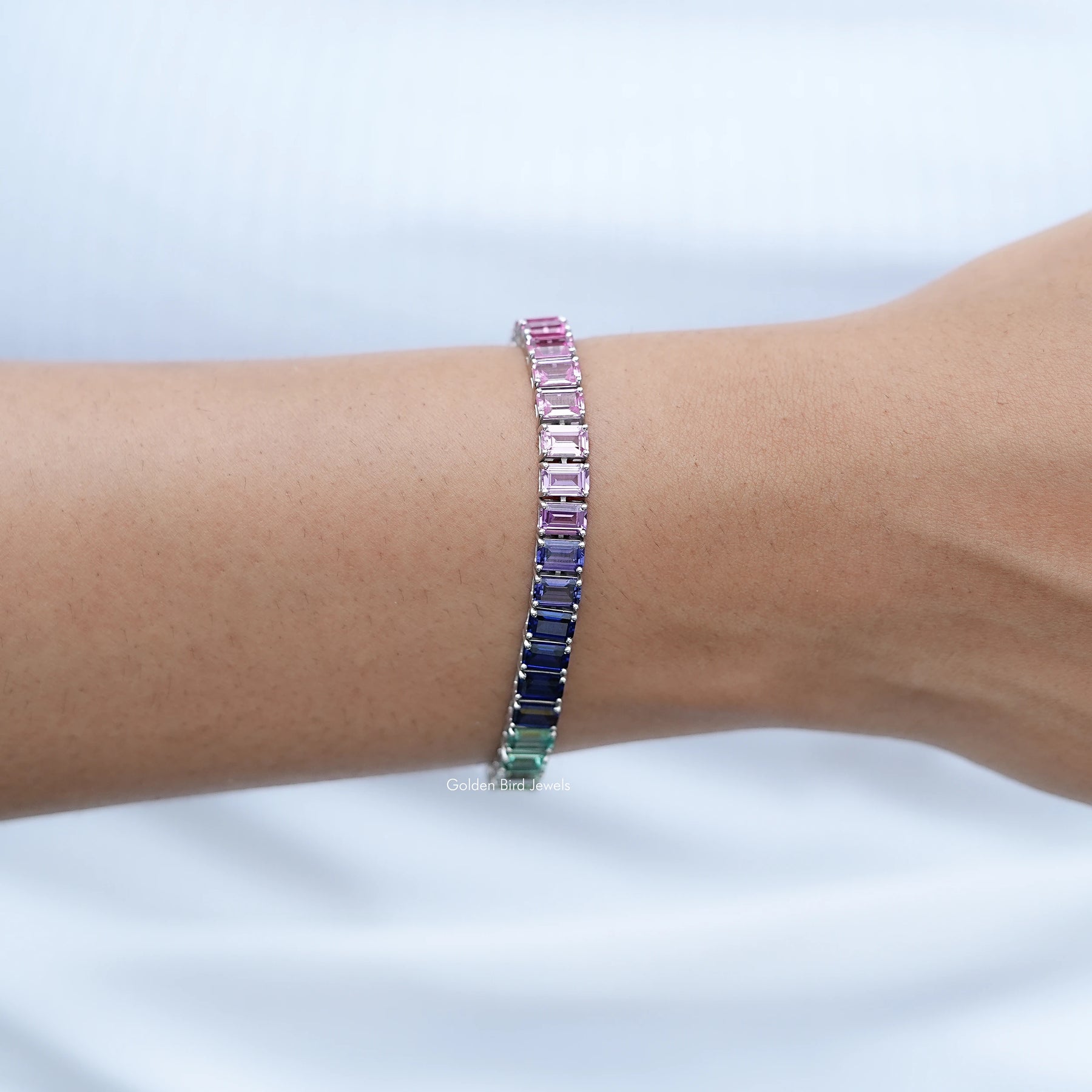 Gradient Multi Color Emerald Gemstone Tennis Bracelet